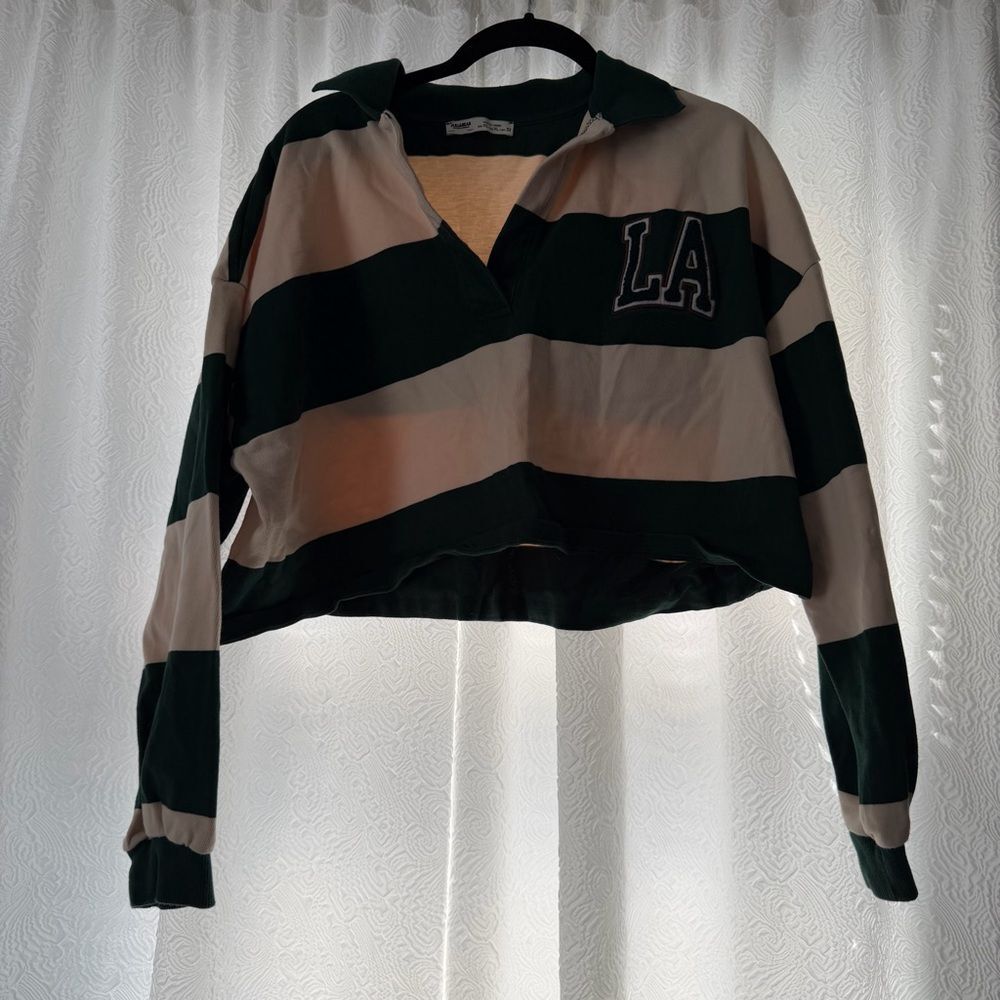 Pull&bear cropped varsity polo long sleeve size XL